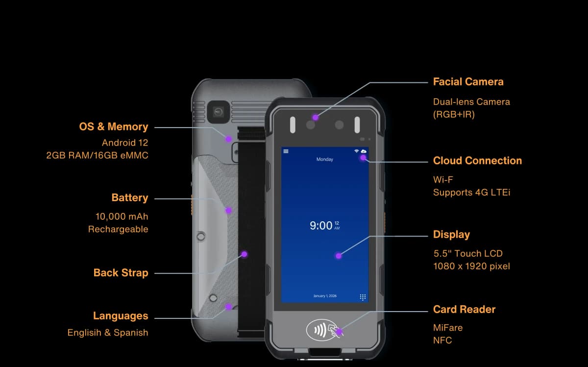 EasyClocking M2000 portable mobile time clock for construction jobsites and field crews