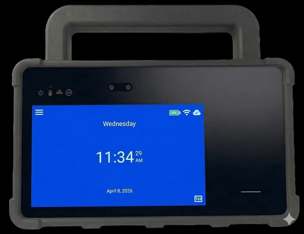 EasyClocking P3000 portable biometric time clock with palm and facial recognition, LTE and all-day battery, built for job sites